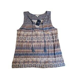 NWT Lucky Brand Women's Top Size Small Color Beige Blue Sleeveless